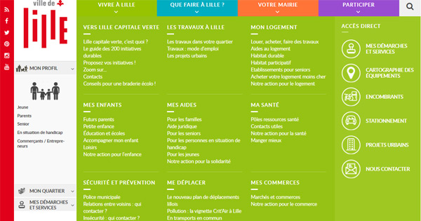 Menu riche, site de la ville de Lille