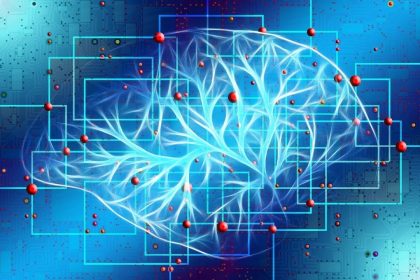 Synapses sur un fond bleuté composé de circuits électriques