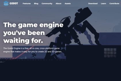 bandeau du site Godot avec le texte "le moteur de jeu que vous attendiez" en anglais