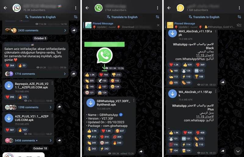 Groupe Instagram diffusant des mods Whatsapp